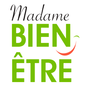 Logo de Madame Bien-être, combinant les mots 'Madame Bien' en vert et 'être' en vert avec un accent rouge, symbolisant la santé et le bien-être.