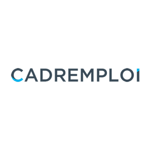 Logo de Cadremploi, représentant une icône stylisée d'un dossier avec un checkmark, en nuances de bleu et gris, symbolisant la recherche d'emploi pour les cadres.